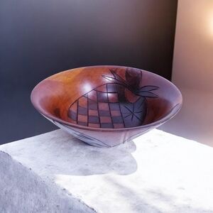 Hand Carved Etched Wood Bowl Rustic Boho Artisan Home Decor